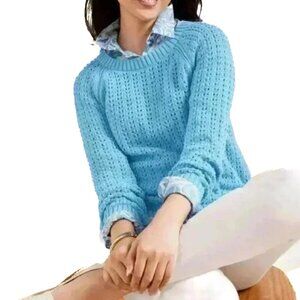 Talbots Open-Stitch Eyelet Ribbed Knit Cotton Sweater Turquoise Size M(P) - NWOT
